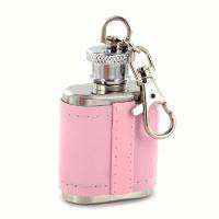 Personalized Pink Genuine Leather Key Chain Flask  