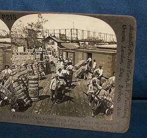 ANTIQUE STEREOVIEW BLACK AMERICANA COTTON BALES WORKERS LEVEE TEXAS 