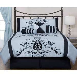   Cal King Nobility Aqua Blue and Black Comforter Set