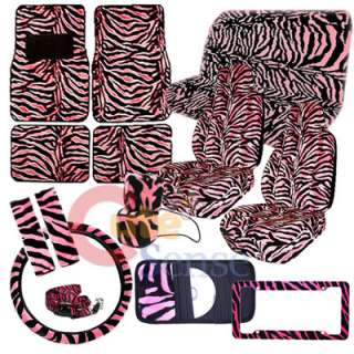 Zebra Black Pink Car Seat Covers Auto Accessories  16pc  