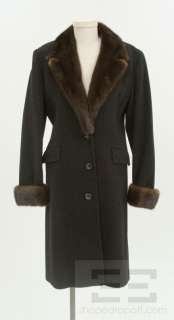 Bill Blass Black Cashmere Brown Mink Fur Trim Coat Size 8  