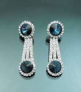 Vintage Princess Bridal Blue Swarovski Crystal Earring  