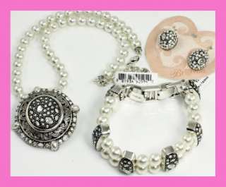 Brighton CRYSTAL VOYAGE Pearl Pin Necklace Bracelet Earrings Set & Tin 