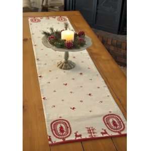  Felicity Natural and Red Table Runner   14 x 42