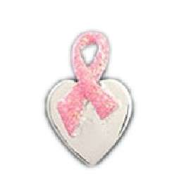 Silver Tone Pink Ribbon Cancer Awareness Ribbon Heart Pin  