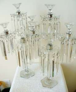   vintage pair of art glass tall candelabra   elegant clear crystal