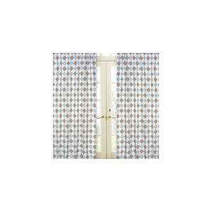  Brown and Blue Argyle Window Treatment Panels   Set of 2 