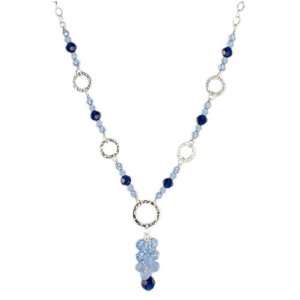  Denim Blue Ombre Crystal Hammered Link Necklace Jewelry