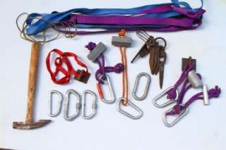   rock climbing gear lot   pick, clips, carabiners, piton, more  