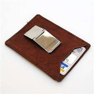 BROWN LEATHER MONEY CLIP Credit Cards ID Wallet Holder  