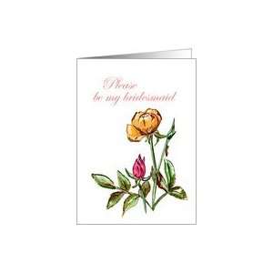  Be My Bridesmaid Peach and Pink Rose Blank Greeting Card 