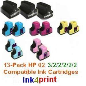  13 Pack HP 02 Compatible Ink Cartridges 3 BLACK, 2 CYAN, 2 