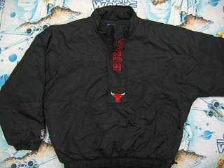 vtg CHICAGO BULLS 90s Black STARTER JACKET L jordan nba embroidered 