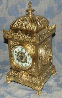 Large Antique Brass Cube Bracket / Mantel Clock  CLEANED & SERVICES 
