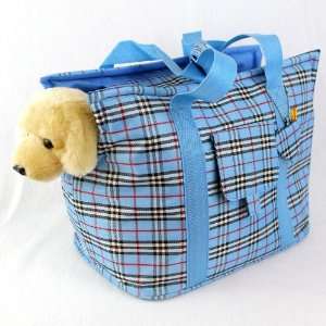   : Blue Plaid Dog Puppy Cat Pet Travel Carrier Bag Tote: Pet Supplies