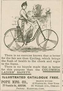 1890 AD Pope Mfg, Boston Columbia ladies bicycle bike  
