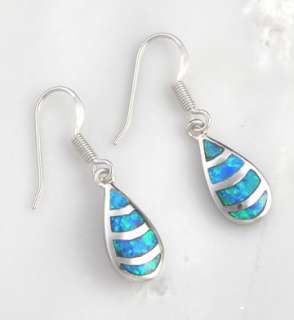 Sterling Silver Blue Opal Tear Drop Dangle Earrings 925  