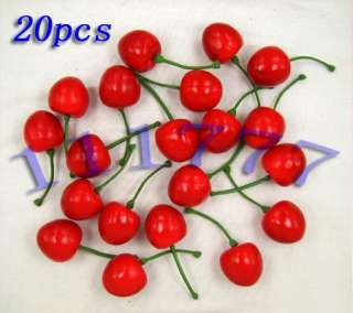 20 pcs Mini Cherry Decorative Plastic Artificial Fruit  