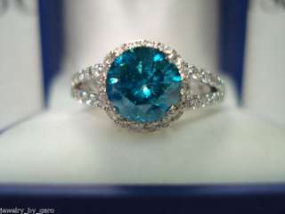   CERTIFIED BLUE & WHITE DIAMONDS ENGAGEMENT RING 14K WHITE GOLD  