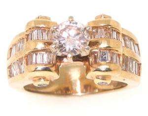 10ct Baguette & Round Diamond Ring 14k Yellow Gold  