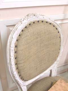 Shabby French Chic White Dining Chair burlap Wood Louis  