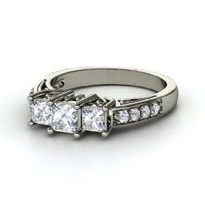   Three Stone Crown Ring, Princess Diamond Sterling Silver Ring Jewelry