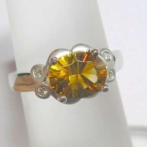  14K White Gold Fancy Cut Citrine and Diamond Ring Jewelry