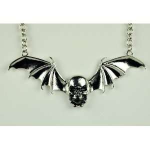   Bat Wing Skull Necklace Black Death Metal Goth Vamp 