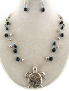 Chunky Sea Turtle Abalone Pendant Necklace & Earrings