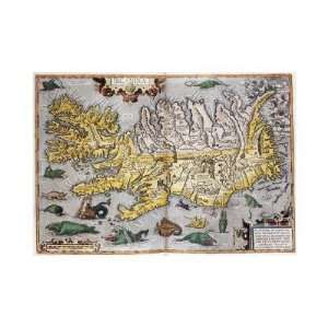 Abraham Ortelius   Hand Colored Map Of Iceland Giclee