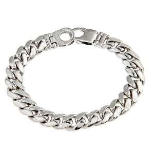   Silver Mens Handmade Cuban Link Bracelet Rhodium Plated 9 Jewelry