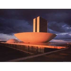  Modernistic Facade of Congress Building Designed by Oscar Niemeyer 