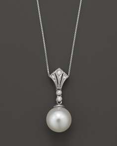 Cultured Freshwater Pearl and Diamond Pendant Necklace in 14K White 