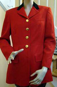 RALPH LAUREN Red Equestrian Style Jacket with Black Velvet Collar Size 