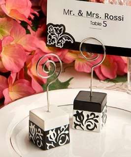 80   Black and White Damask Design Place Card Holders   Wedding Favors 