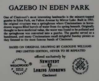 1983 Caroline Williams Cincinnati Plate Wedgwood Eden Park Gazebo 