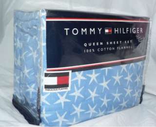 Tommy Hilfiger LAGUNA BLUE STAR Flannel SHEET set QUEEN  