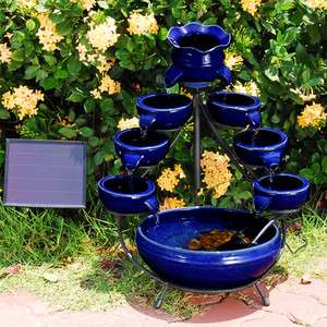 Duo Blue Ceramic Cascade Solar Fountain  