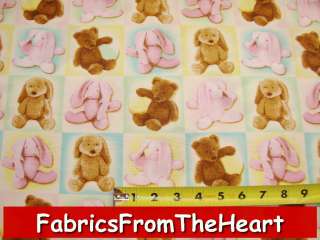   Bunny Teddy Bear Pink 3 blocks Henry Glass YARDS COTTON Fabric  