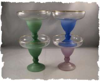 Vintage Frosted Pastel Margarita Glass Set of 4 Retro  