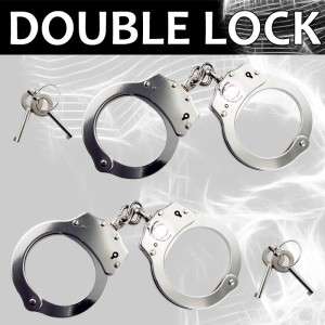 2pc SET Police Handcuffs NICKEL PLATED Double Lock REAL Hand Cuffs W 