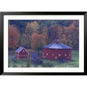 Red Round Barn in Autumn, East Barnet, Vermont, USA Collections Framed 