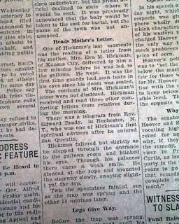 WILLIAM EDWARD HICKMAN Execution Hanging 1928 Newspaper  