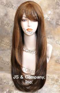 Human Hair Blend Long Straight Brown Mix Wig Hair  