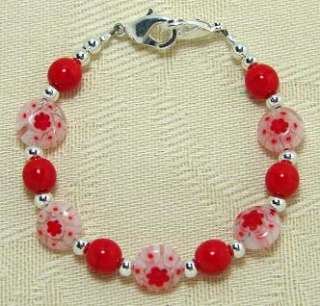 Red & White Beaded Medical ID Replacement Bracelet  