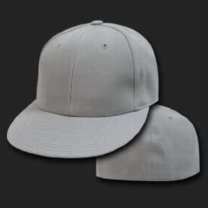    Grey Size 7 1/2 Fitted Flat Bill Baseball Cap Hat 