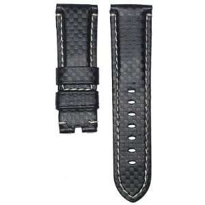  Black Carbon Fiber & Genuine Nubuck Leather Tang Buckle Watch Band 