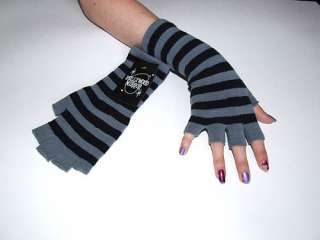   Black Gray Striped Arm Warmers Knit Gloves Gothic 80s Goth Punk  