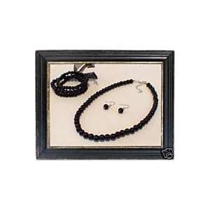  Glass Pearl Necklace, Earrings & Bracelet Jet Black: Home 