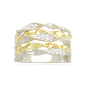  Yellow Gold Plated Sterling Silver Rope Diamond Ring (1/10 